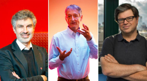 Các ông: Yoshua Bengio, Geoffrey Hinton và Yann LeCun (từ trái qua phải) là ba nhà khoa học đoạt Giải “Nobel công nghệ” về A.I