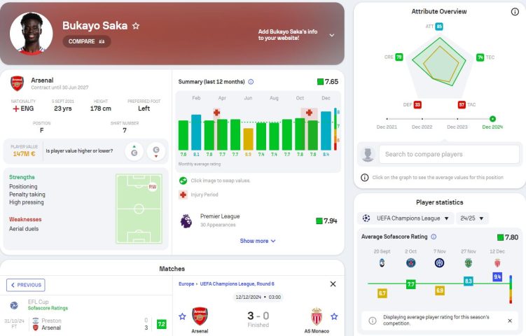 Sofascore Phân tích cầu thủ