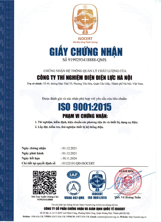 Ví dụ về giấy chứng nhận ISO