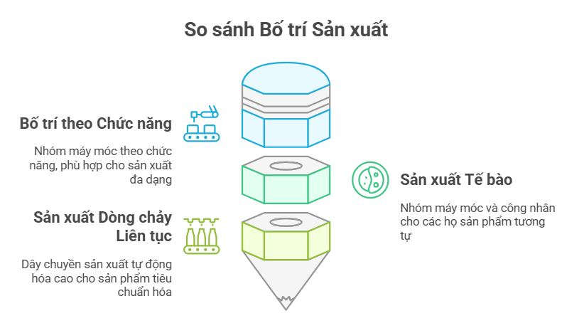 So sánh Sản xuất theo chức năng với CFM và Cellular Manufacturing