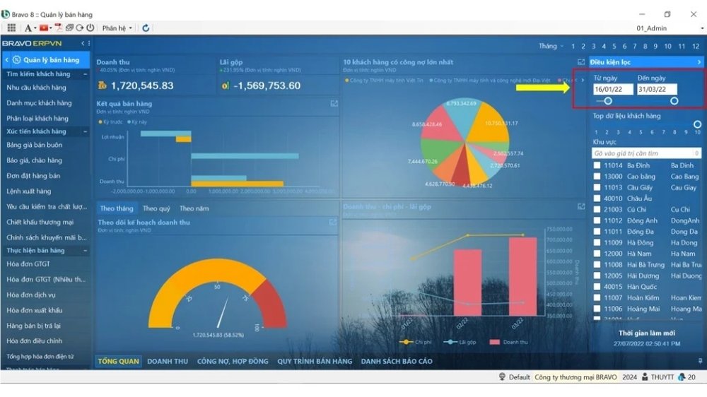 giao diện của phần mềm bravo erp