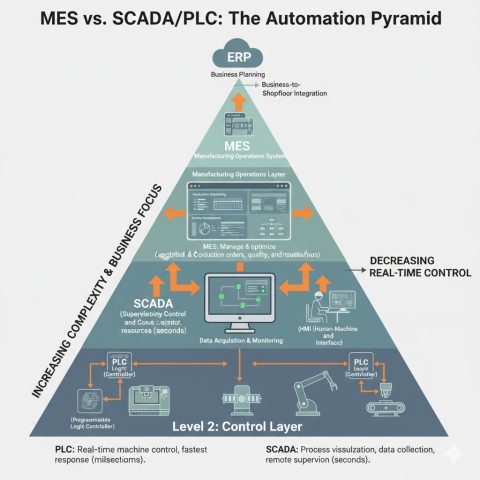 Phân biệt MES và SCADA-PLC với Tháp Tự động hóa