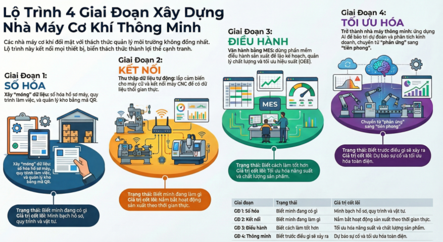 Lộ trình 4 giai đoạn xây dựng nhà máy cơ khí thông minh