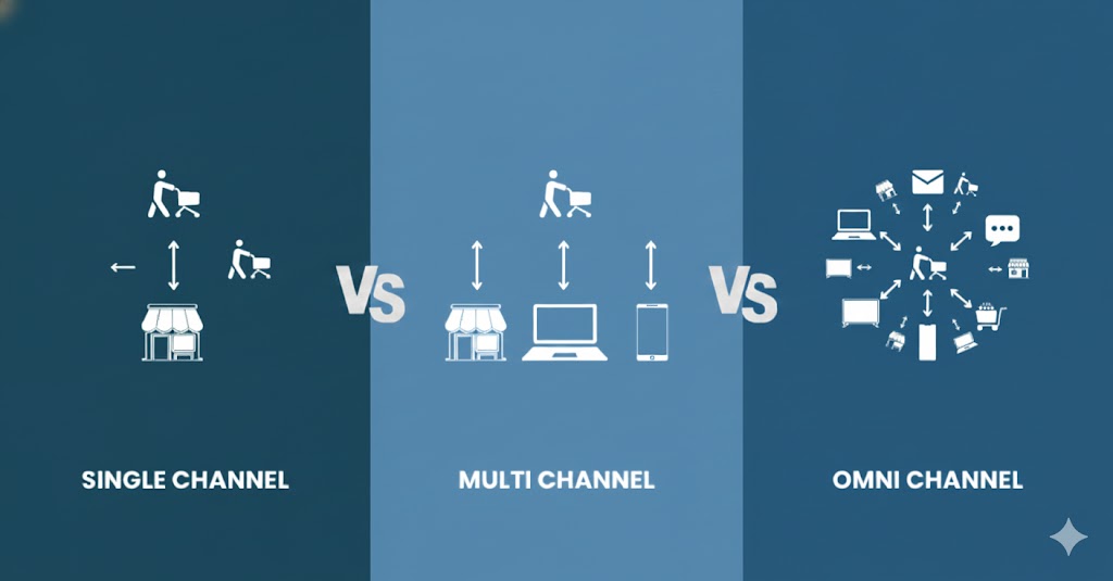 So sánh sự khác nhau của Singlechannel vs Multichannel vs Omnichannel