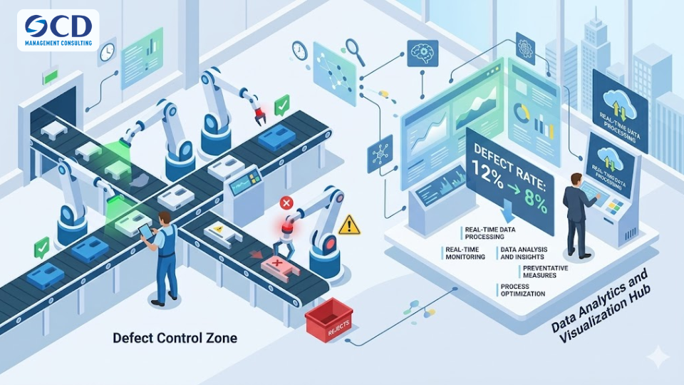 Kiểm soát tỷ lệ phế phẩm bằng phân tích dữ liệu thời gian thực