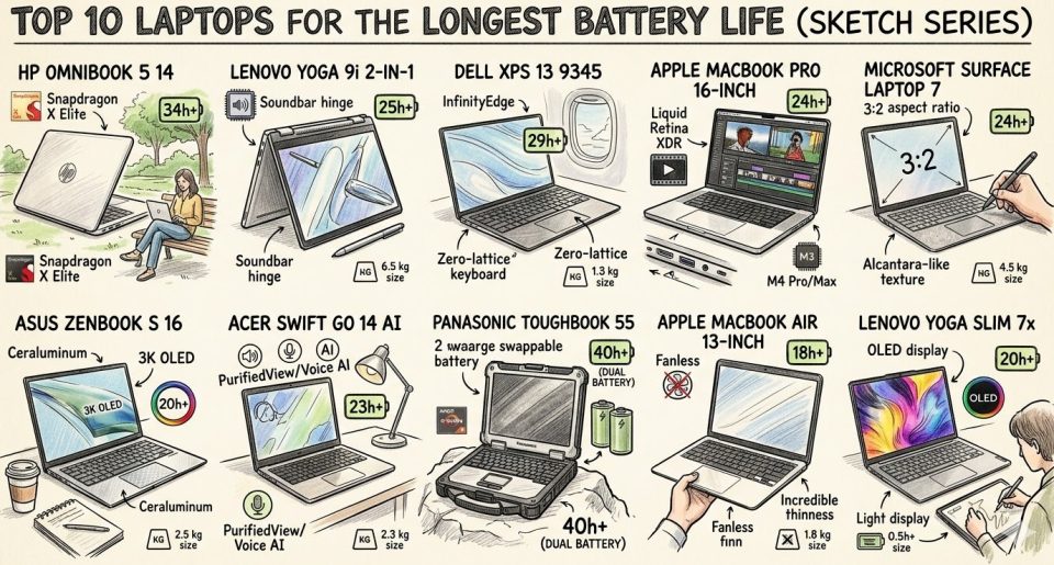 Top 10 laptop pin lâu nhất 2026