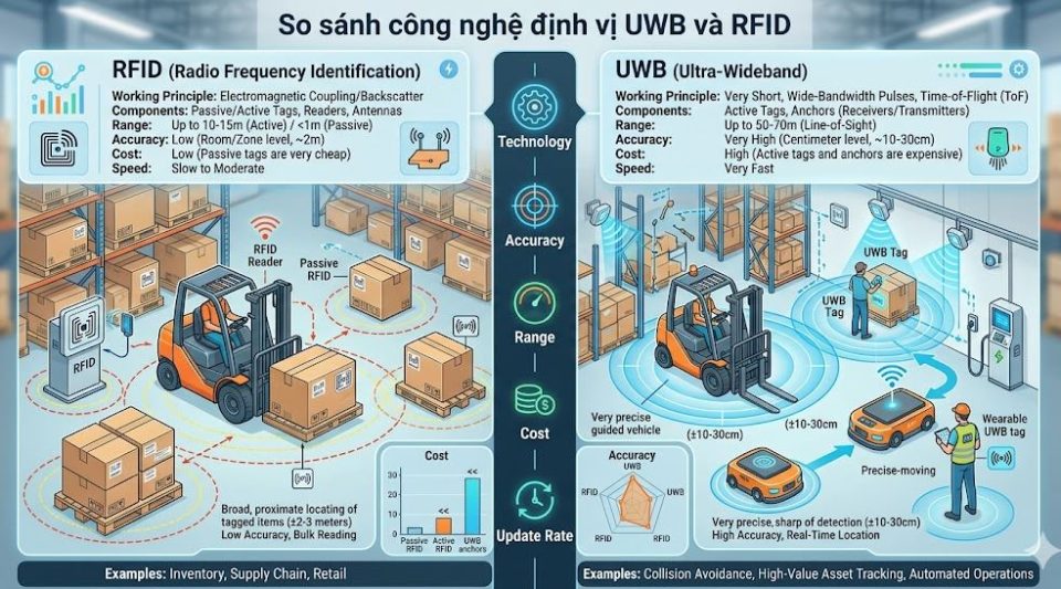 So sánh Công nghệ định vị UWB và RFID