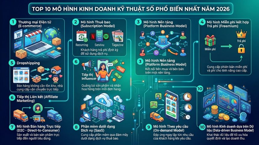 Top 10 mô hình kinh doanh số phổ biến năm 2026