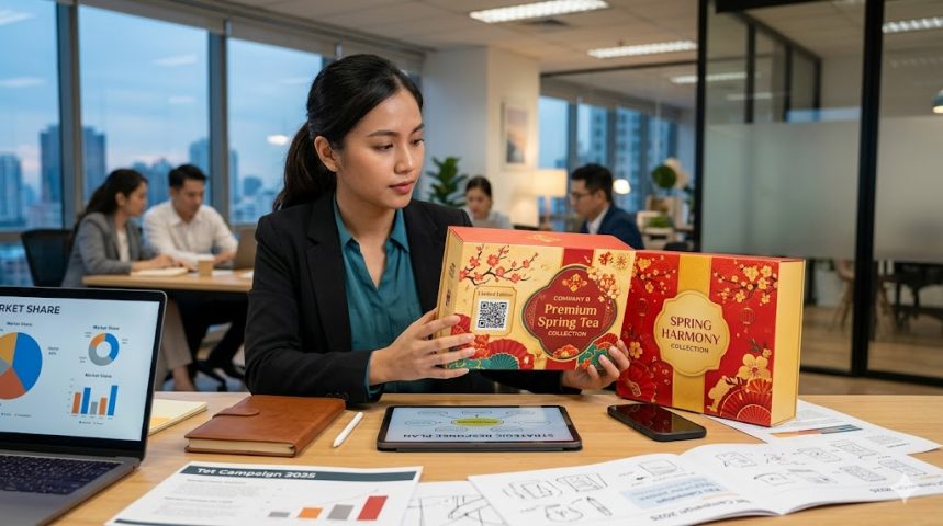 Brand Manager FMCG đang phân tích chiến lược xử lý khi bao bì lễ hội bị đối thủ copy