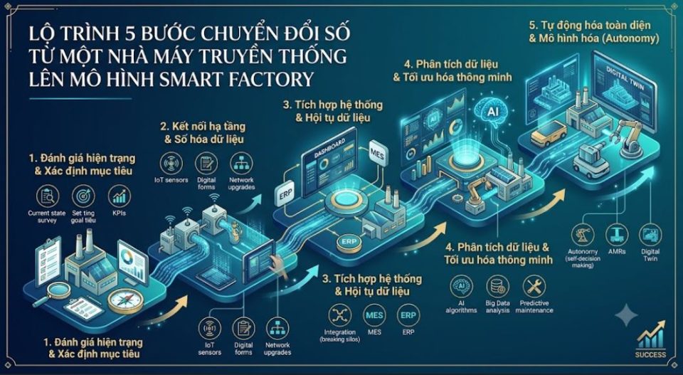 Lộ trình 5 bước chuyển đổi số từ nhà máy truyền thống lên smart factory