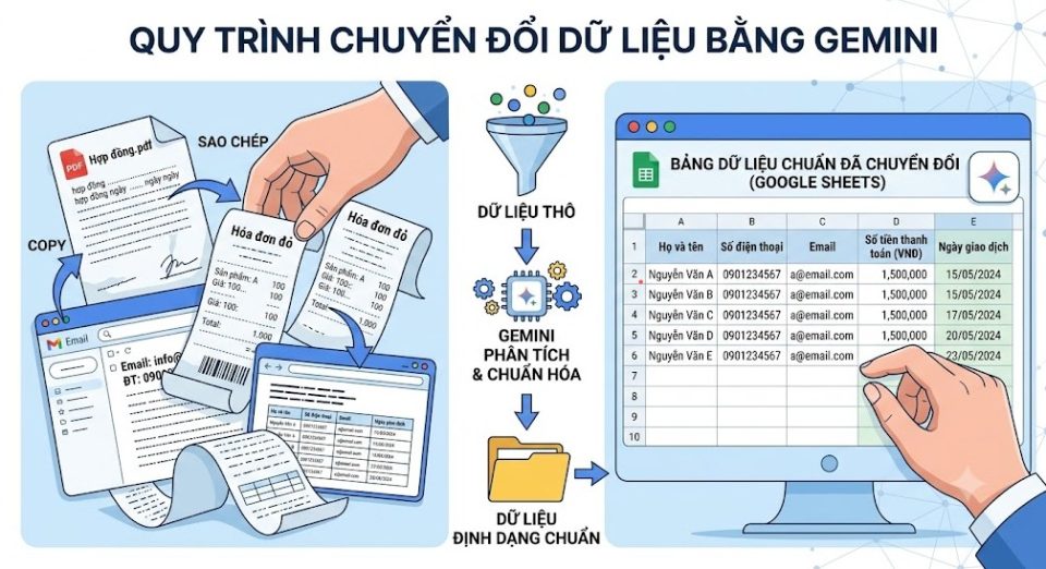 Chuyển đổi dữ liệu nhanh bằng Gemini AI