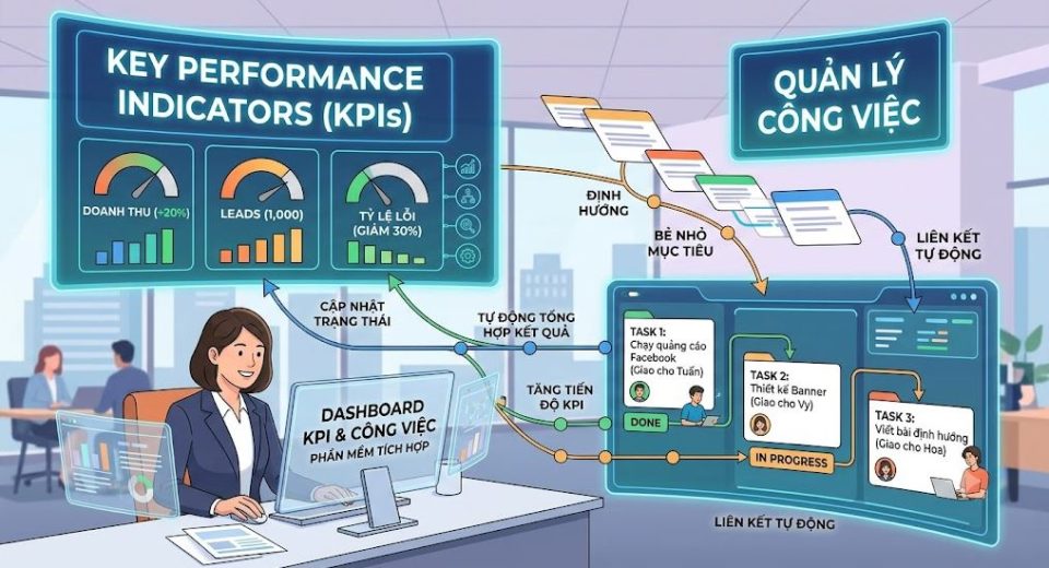 Kết hợp KPI và Quản lý công việc trên phần mềm
