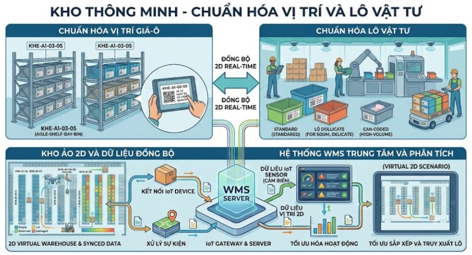 Kho thông minh - Chuẩn hóa giá, ô giá và lô vật tư