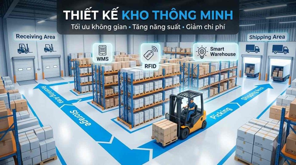 Thiết kế kho thông minh giúp tối ưu không gian và nâng cao hiệu quả vận hành
