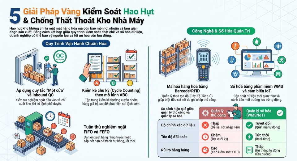 Các cách kiểm soát hao hụt kho hiệu quả và chống thất thoát cho nhà máy