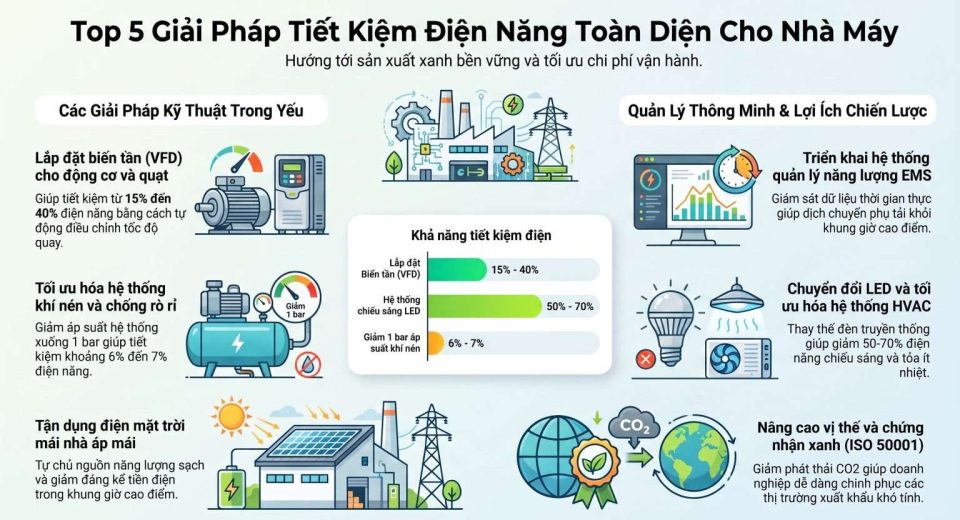 Các giải pháp tiết kiệm điện năng cho nhà máy sản xuất