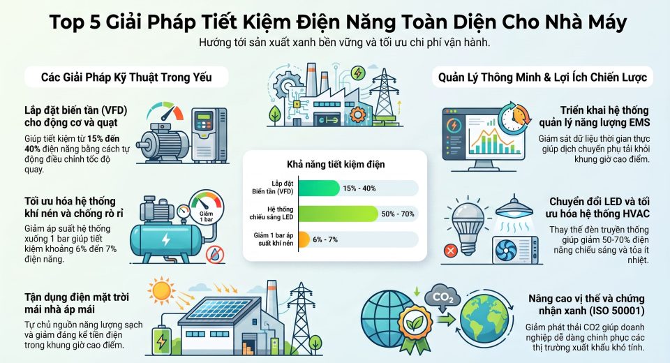 Các giải pháp tiết kiệm điện năng cho nhà máy sản xuất