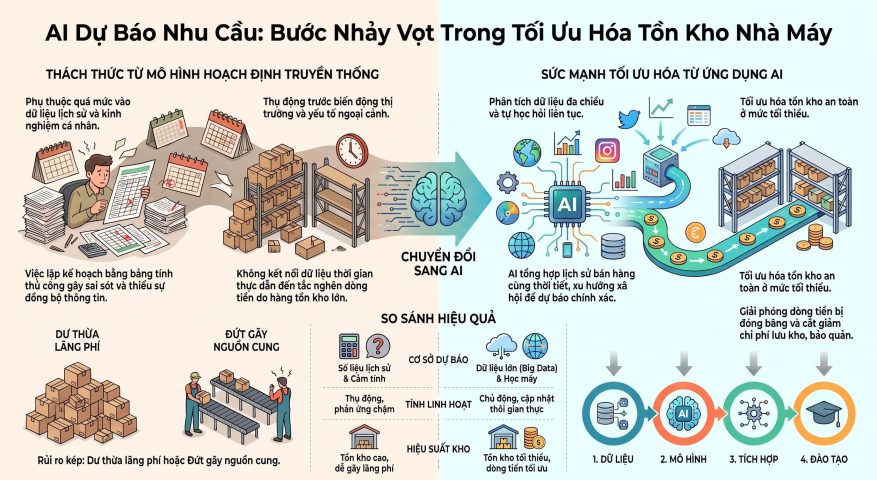 Ứng dụng AI dự báo nhu cầu sản xuất: Giải pháp tối ưu tồn kho cho nhà máy