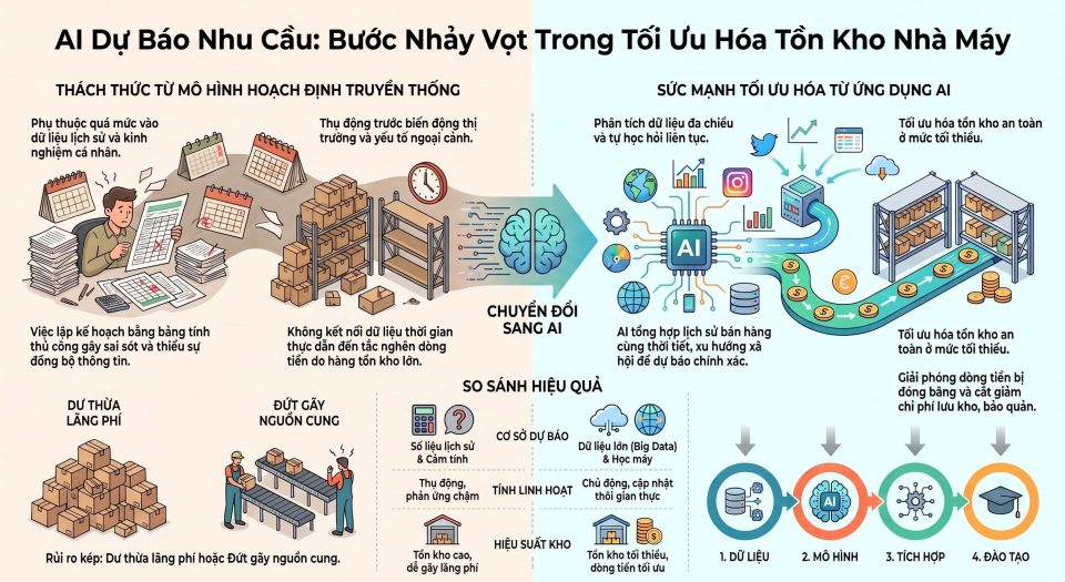 Ứng dụng AI dự báo nhu cầu sản xuất: Giải pháp tối ưu tồn kho cho nhà máy