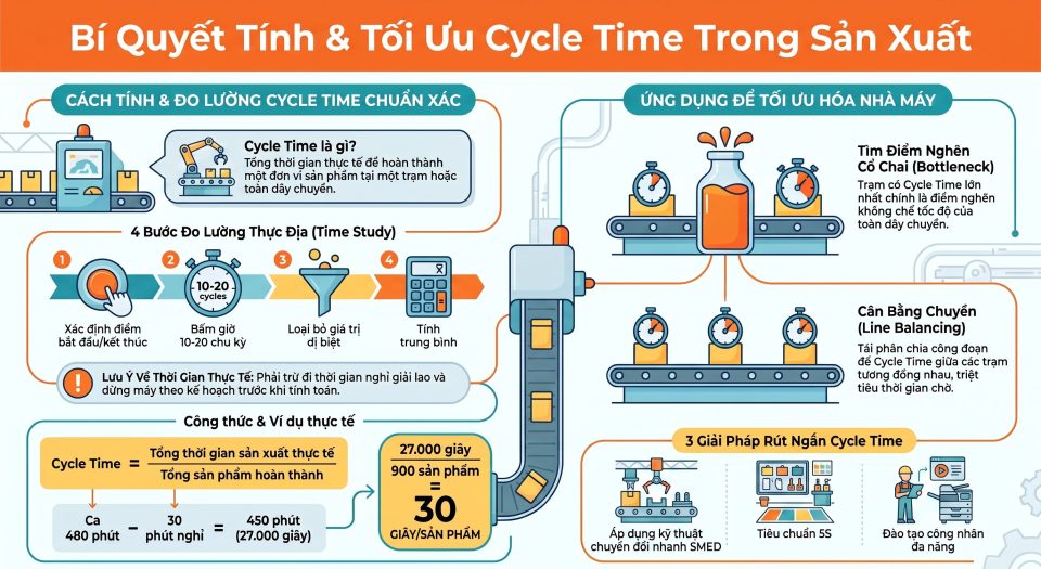 Hướng dẫn cách tính Cycle Time trong sản xuất chuẩn xác cho nhà máy