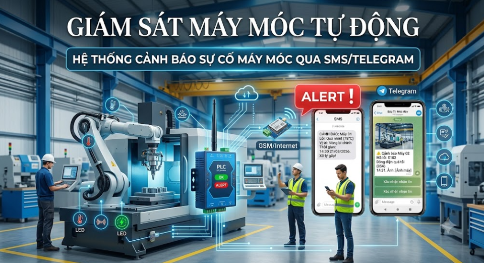 Cảnh báo sự cố máy móc qua SMS hoặc Telegram