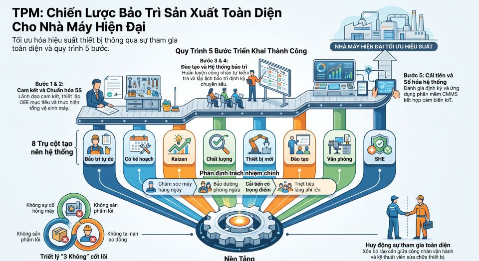 Phương pháp bảo trì TPM là gì: Khái niệm, 8 trụ cột và quy trình áp dụng