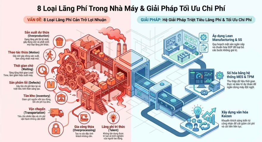 Các khoản lãng phí chi phí vận hành nhà máy và giải pháp