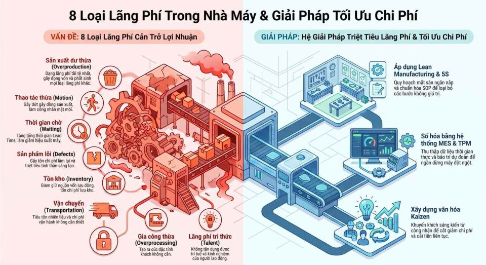 Các khoản lãng phí chi phí vận hành nhà máy và giải pháp