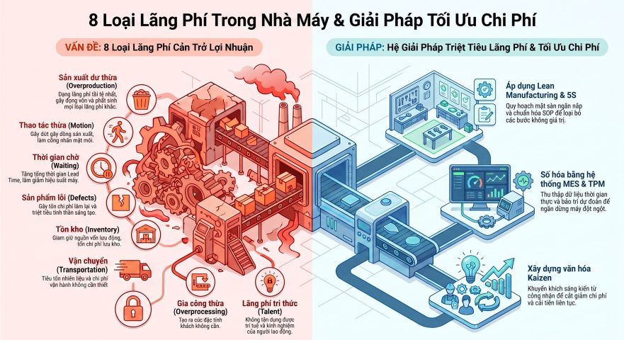 Các khoản lãng phí chi phí vận hành nhà máy và giải pháp