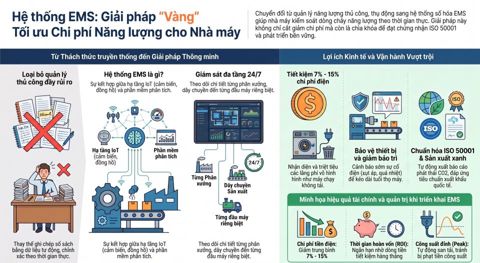 Hệ thống EMS cho nhà máy: Giải pháp tối ưu chi phí năng lượng toàn diện