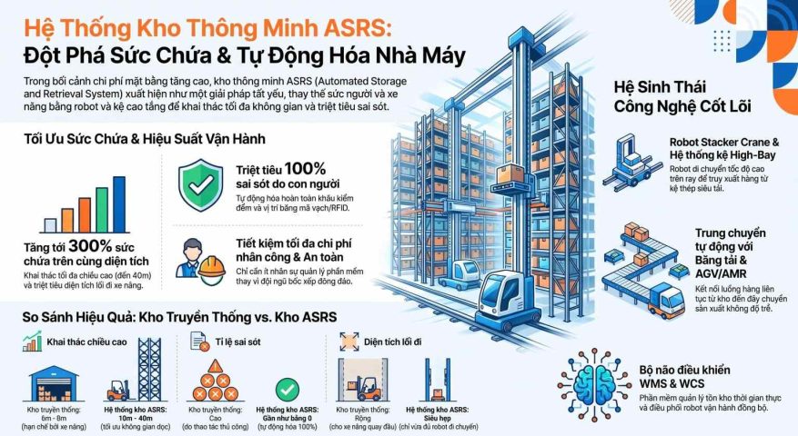Hệ thống kho thông minh ASRS cho nhà máy: Giải pháp tối ưu sức chứa