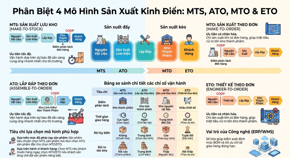 Phân biệt MTO, MTS, ATO và ETO trong quản trị chuỗi cung ứng hiện đại
