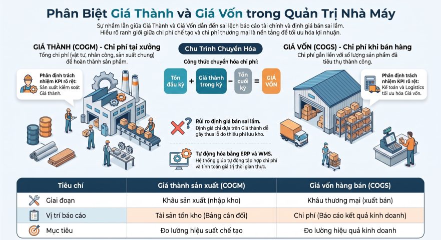 Sự khác biệt giữa giá vốn và giá thành trong quản trị nhà máy