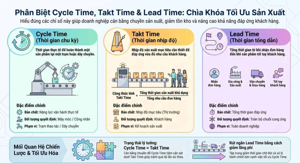 Cách phân biệt Cycle Time - Takt Time - Lead Time cho nhà máy