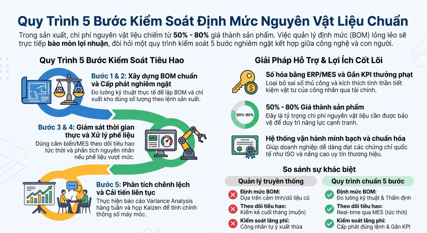 Quy trình kiểm soát định mức nguyên vật liệu chuẩn cho nhà máy