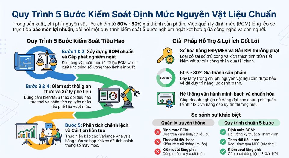 Quy trình kiểm soát định mức nguyên vật liệu chuẩn cho nhà máy