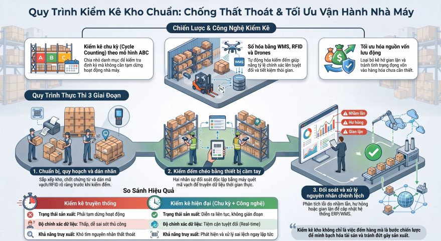 Quy trình kiểm kê kho hiệu quả và chống thất thoát cho nhà máy
