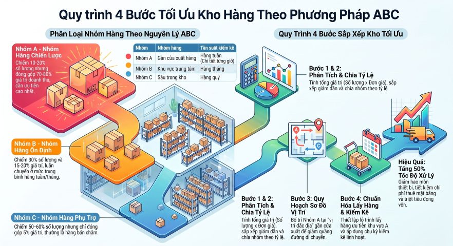 Các bước sắp xếp kho hàng theo phương pháp ABC tối ưu nhất