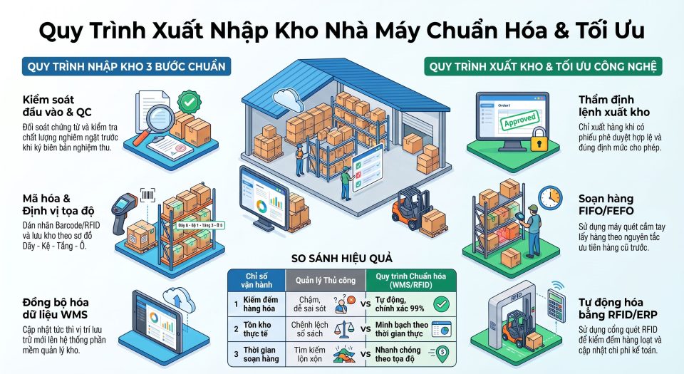 Quy trình xuất nhập kho nhà máy chuẩn hóa tối ưu cho doanh nghiệp