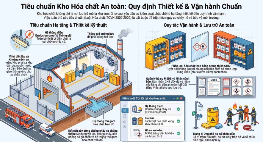 Tiêu chuẩn kho hóa chất an toàn: Quy định lưu trữ và vận hành chuẩn cho nhà máy
