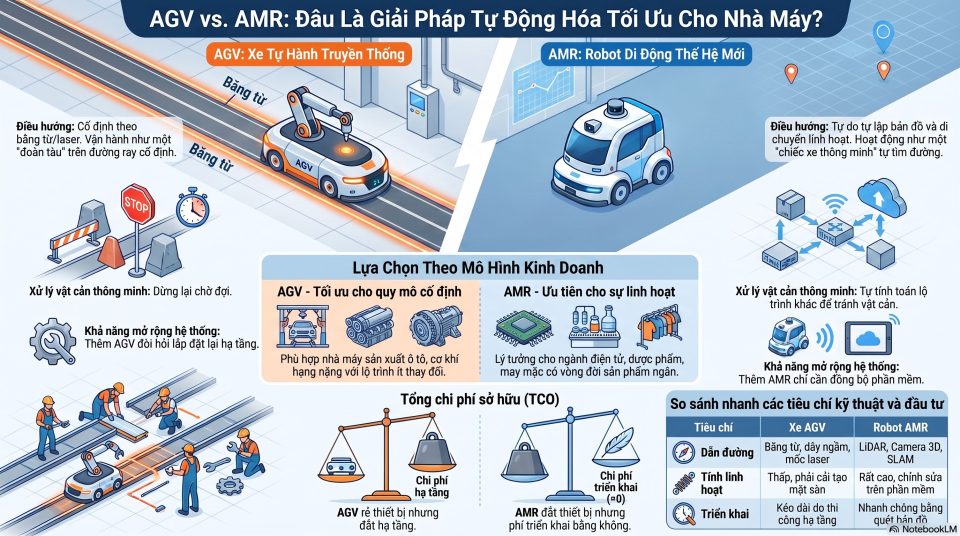 So sánh xe AGV và robot AMR: Giải pháp tự động hóa nào phù hợp với nhà máy của bạn?
