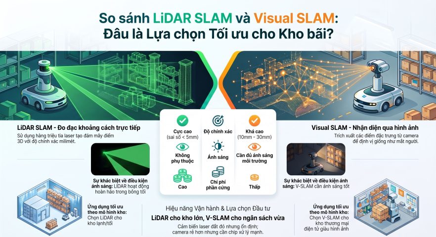 So sánh LiDAR SLAM và Visual SLAM: Công nghệ nào tối ưu cho kho bãi?