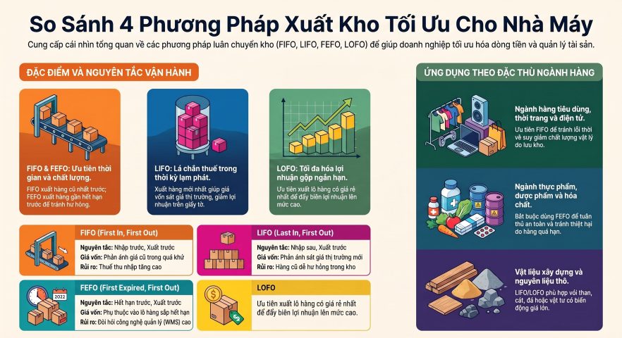 So sánh FIFO LIFO FEFO và LOFO: Phương pháp xuất kho tối ưu cho nhà máy