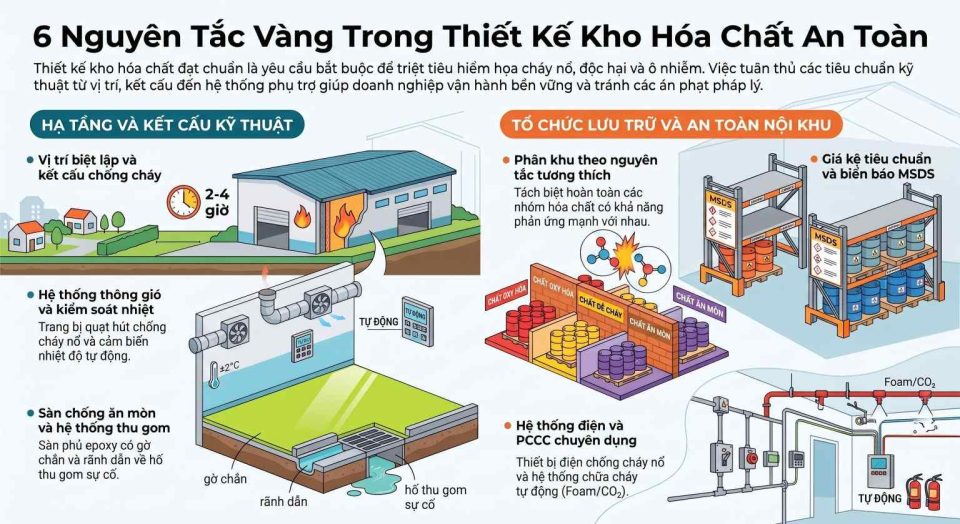 Các nguyên tắc thiết kế kho hóa chất an toàn đạt chuẩn