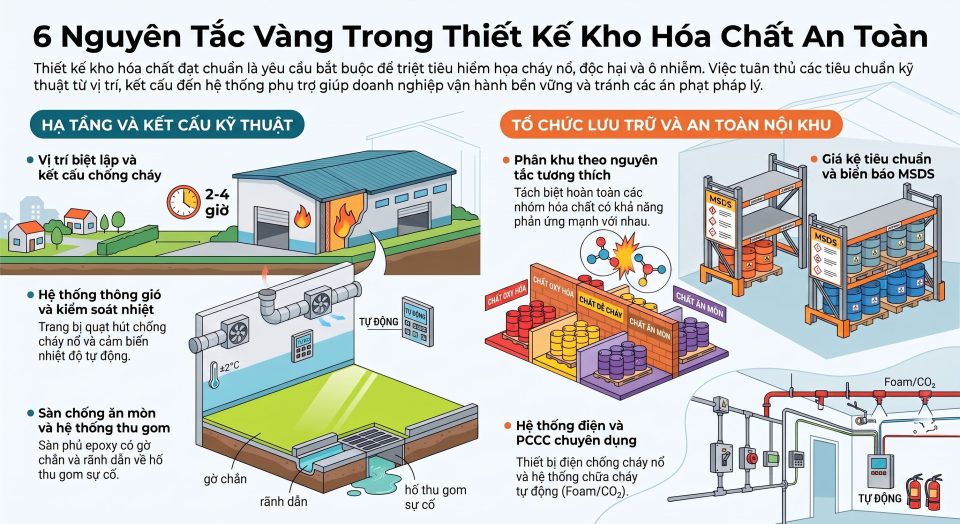 Các nguyên tắc thiết kế kho hóa chất an toàn đạt chuẩn