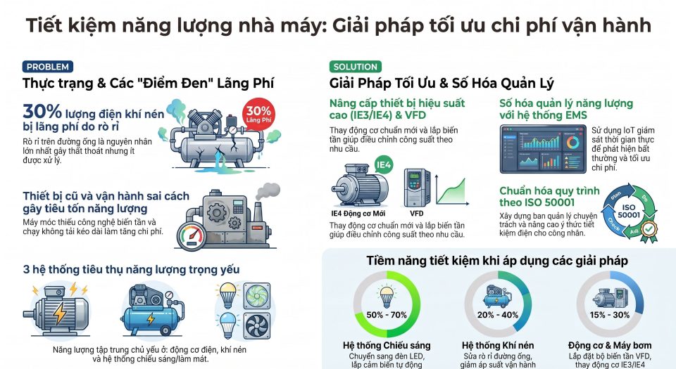 Tiết kiệm năng lượng nhà máy: Giải pháp tối ưu chi phí vận hành