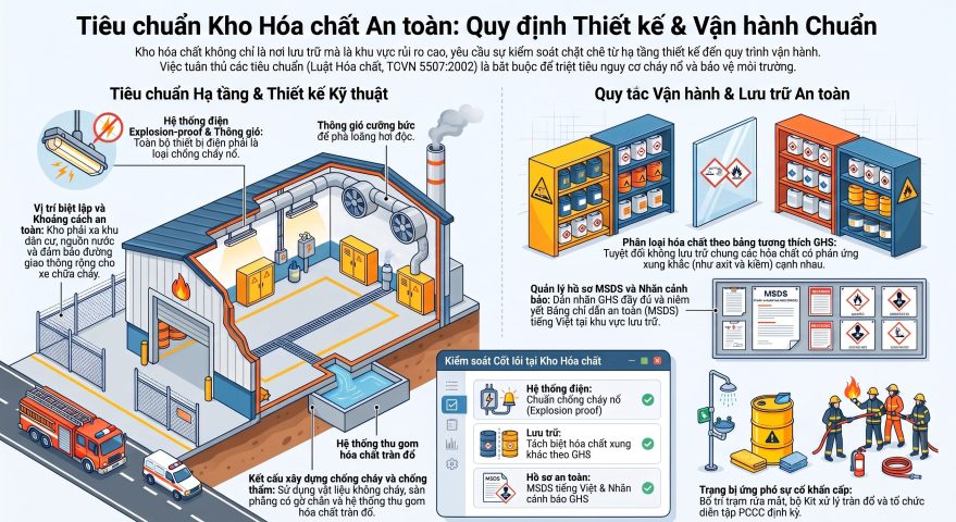Tiêu chuẩn kho hóa chất an toàn: Quy định lưu trữ và vận hành chuẩn cho nhà máy