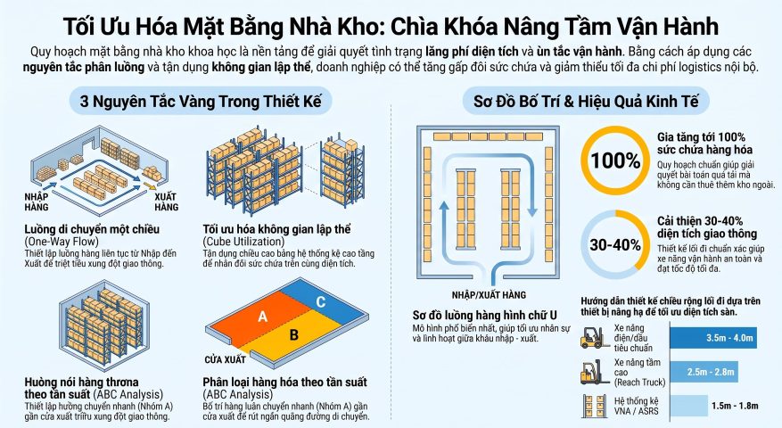 Bố trí mặt bằng nhà kho: Nguyên tắc tối ưu diện tích và vận hành