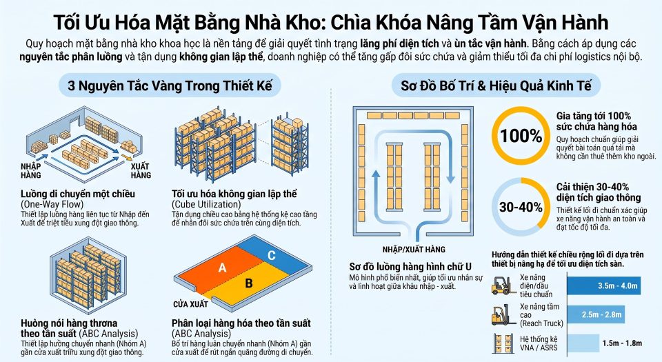 Bố trí mặt bằng nhà kho: Nguyên tắc tối ưu diện tích và vận hành