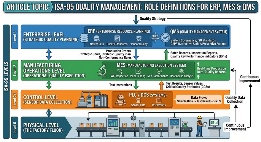 Ứng dụng ISA-95 trong quản lý chất lượng: ERP, MES và QMS nên phân vai thế nào?